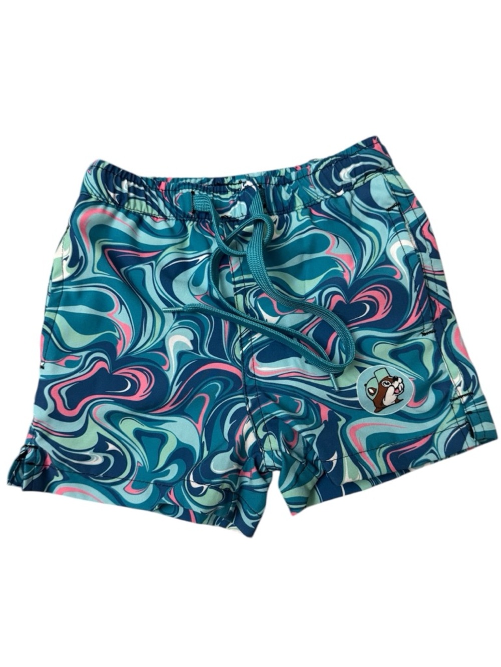 Buc-ee’s Toddler Swirl Print Swim Shorts in Teal & Navy